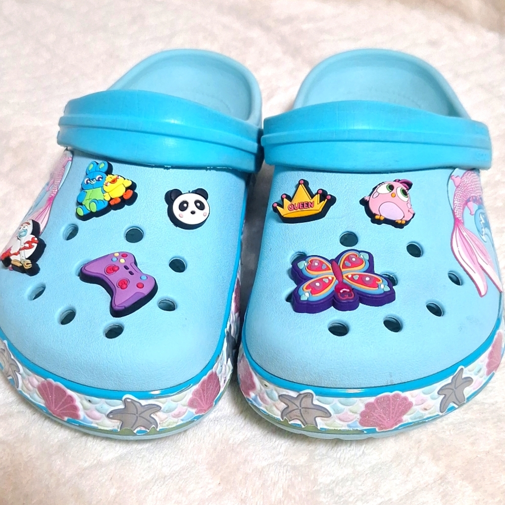 CROCS KIDS FUN LAB MERMAID BAND CLOG ICE BLUE SIZE J2